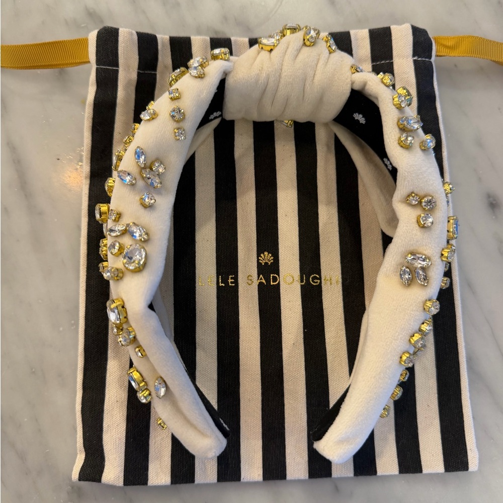 Lele Sadoughi Cream and Gold Crystal Headband
